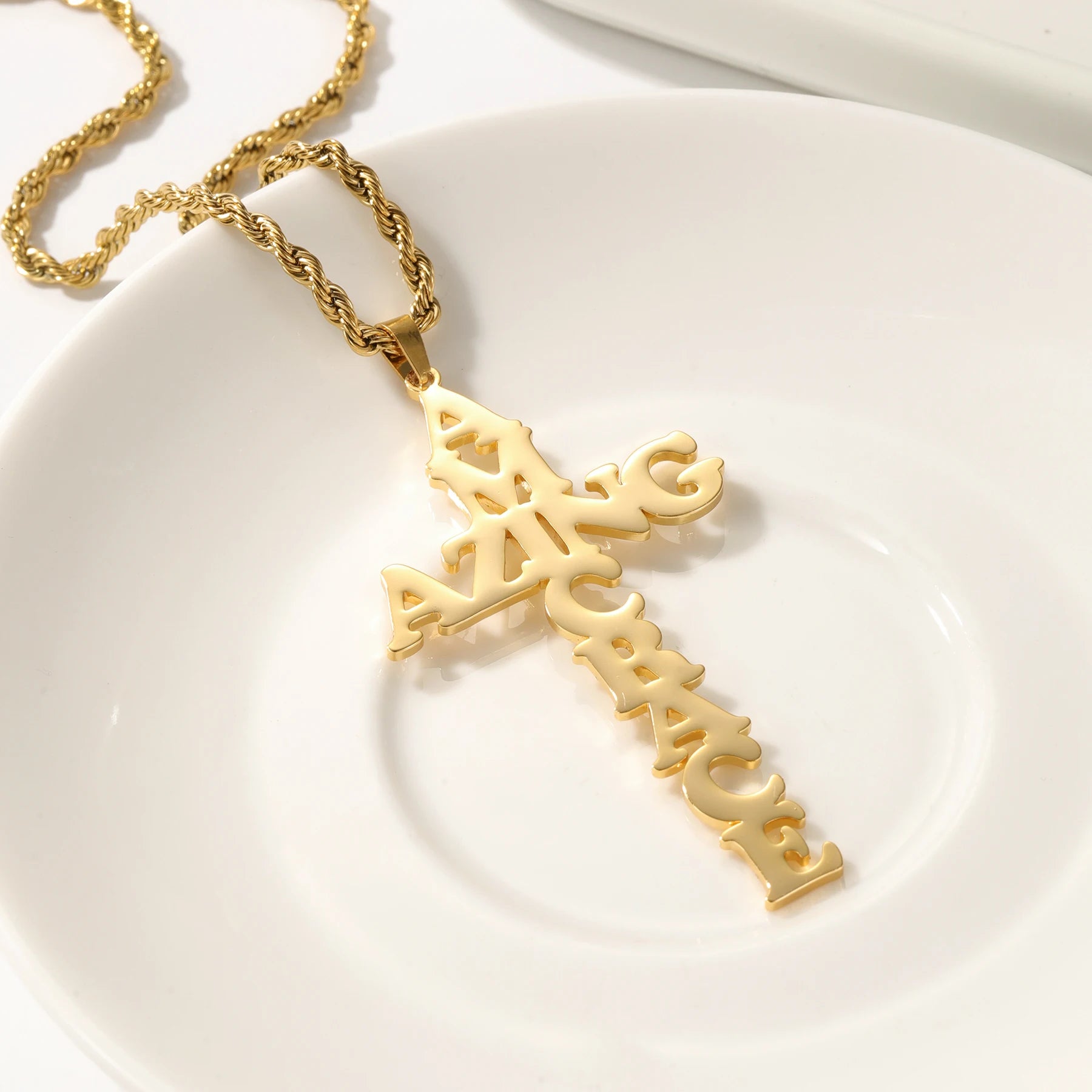Cross Necklace Customized Name Necklace 18K Gold Plated Name Pendant Personalization Couple Name Jewelry Christmas Gift for Him