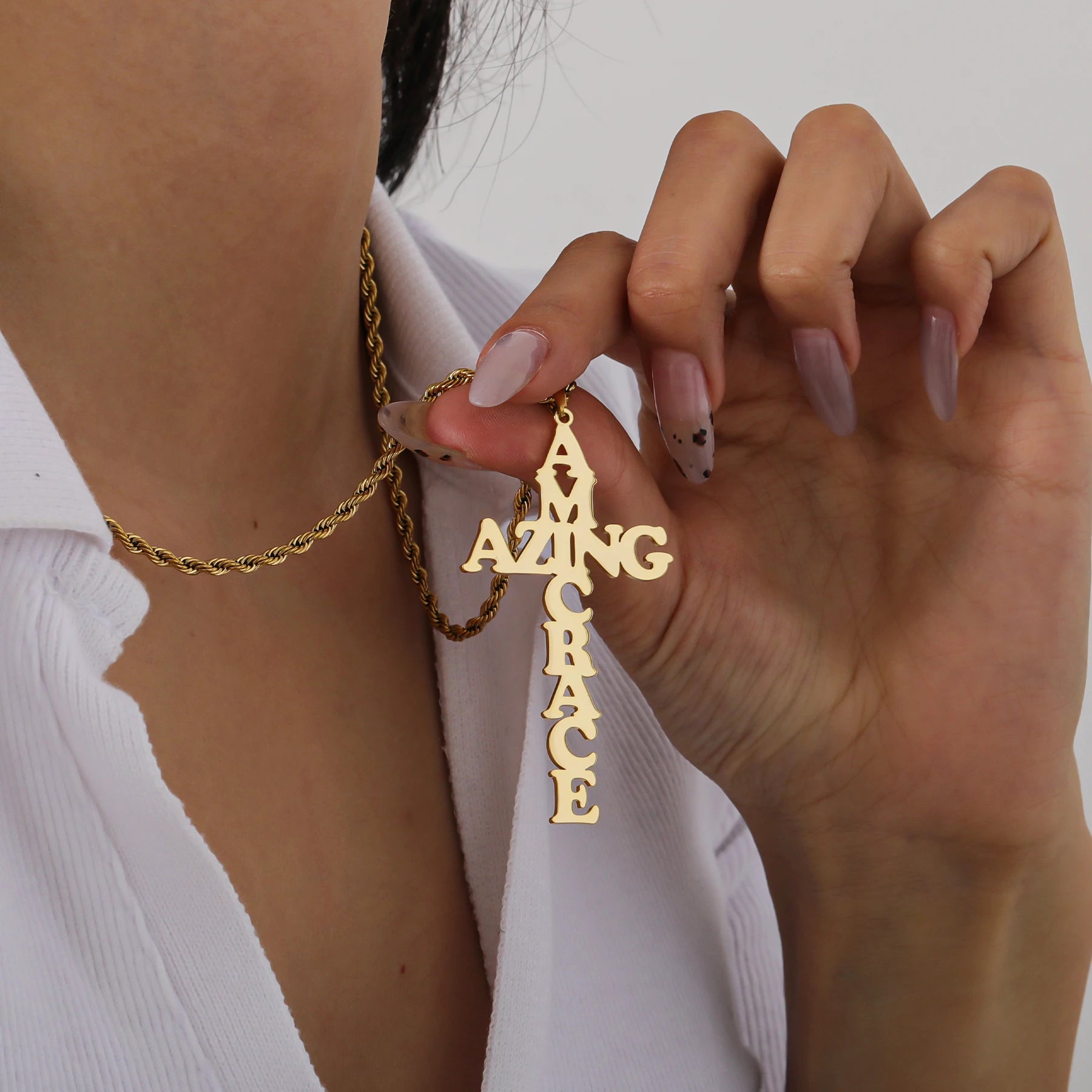 Cross Necklace Customized Name Necklace 18K Gold Plated Name Pendant Personalization Couple Name Jewelry Christmas Gift for Him