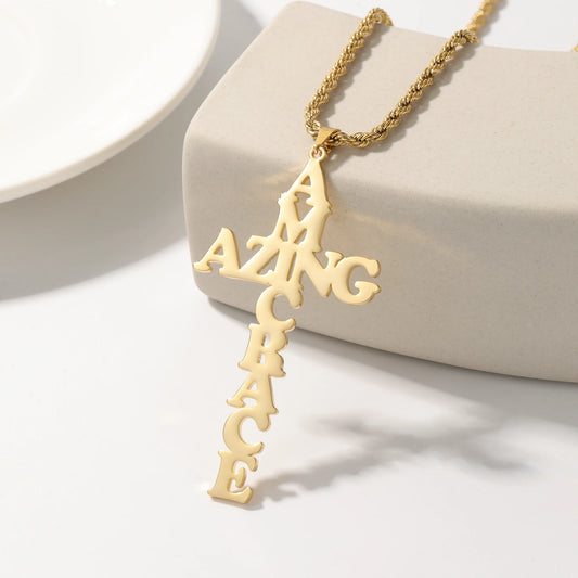 Cross Necklace Customized Name Necklace 18K Gold Plated Name Pendant Personalization Couple Name Jewelry Christmas Gift for Him