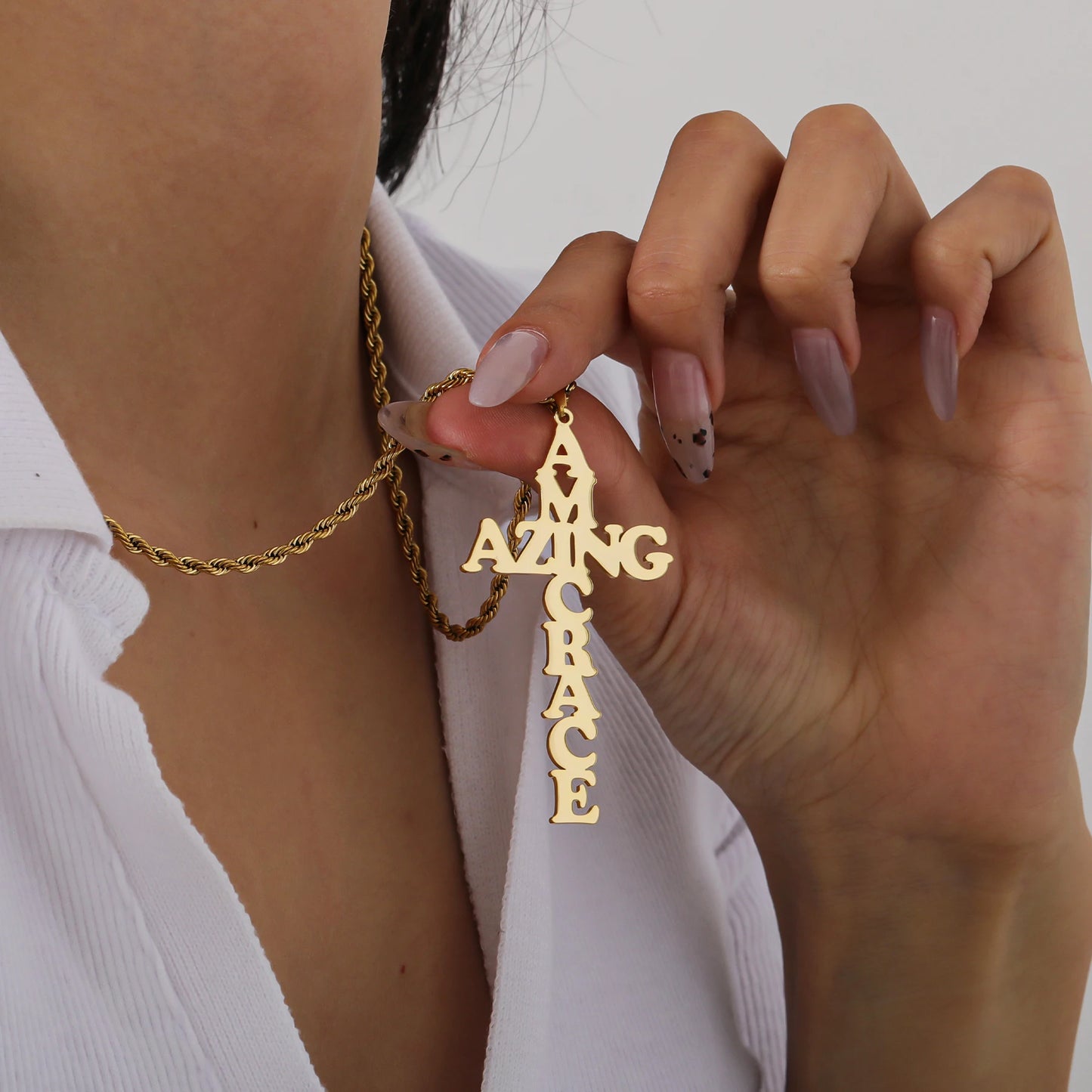 Cross Necklace Customized Name Necklace 18K Gold Plated Name Pendant Personalization Couple Name Jewelry Christmas Gift for Him
