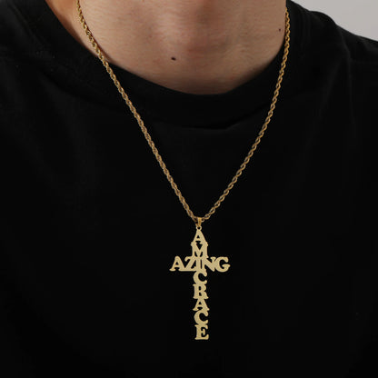 Cross Necklace Customized Name Necklace 18K Gold Plated Name Pendant Personalization Couple Name Jewelry Christmas Gift for Him